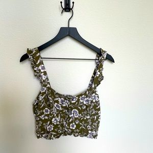 Green floral cropped tank